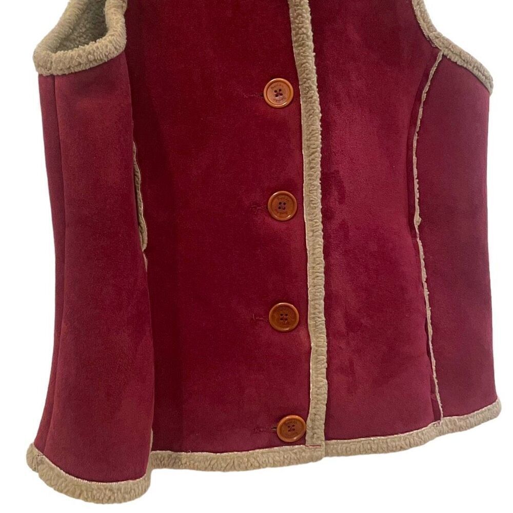 Boden Womens Burgundy Faux Shearling Suede Vest Gilet Wine Red Small Cozy - Picture 3 of 8